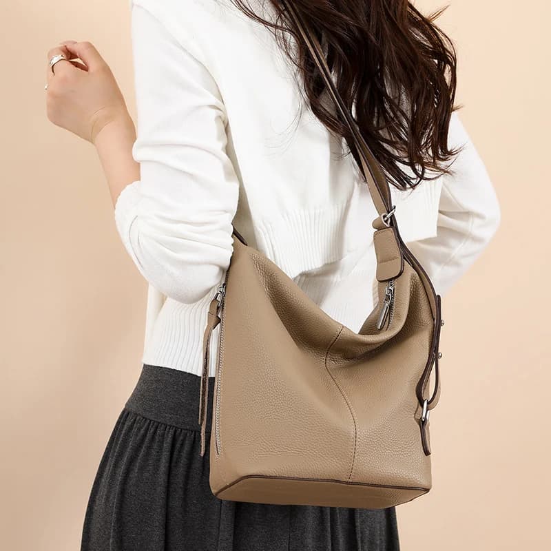 Multi functional backpack Women's Leather Shoulder Bag, Genuine Cowhide Crossbody Purse, Stylish Handbag with Detachable Strap