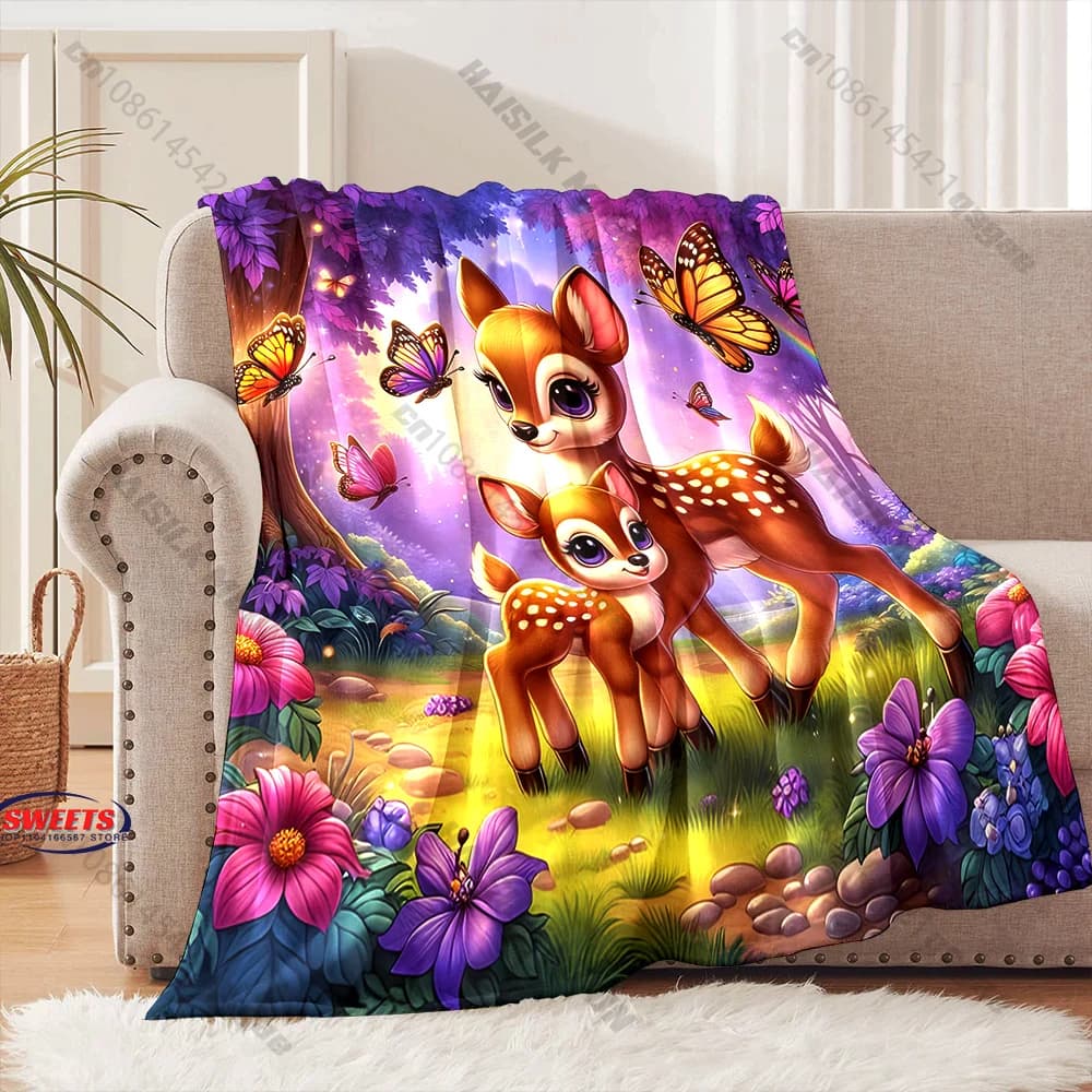 Coperta per bambini con cervi e farfalle, diverse misure, coperta decorativa per camera da letto, soggiorno, divano, per bambini e adulti, regalo raffinato