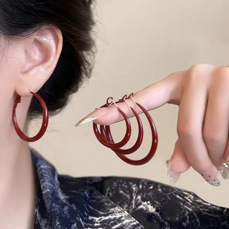 2026 New Vintage Wine Red Temperament C-shaped Hanging Earrings European and American Style Ear Jewelry Accessories for Women
