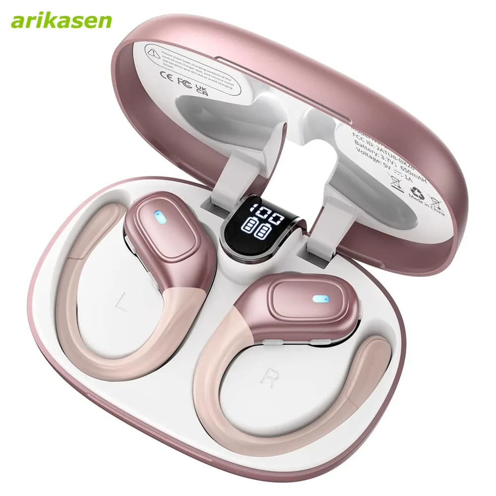 Wireless Earbuds Bluetooth 5.3 Earphones IP7 Waterproof with ENC Noise Cancelling Deep Bass Earhooks LED Display For Sports Gym