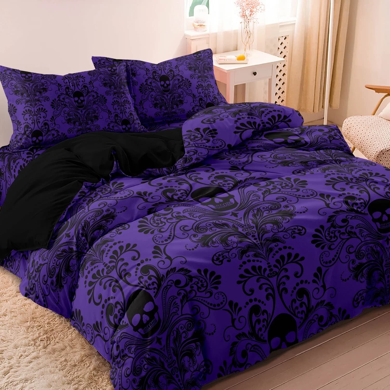 Set of bed linen with skull in gothic style for adults Supplies set for bed Set duvet with pillowcase Luxury birthday gifts without filling