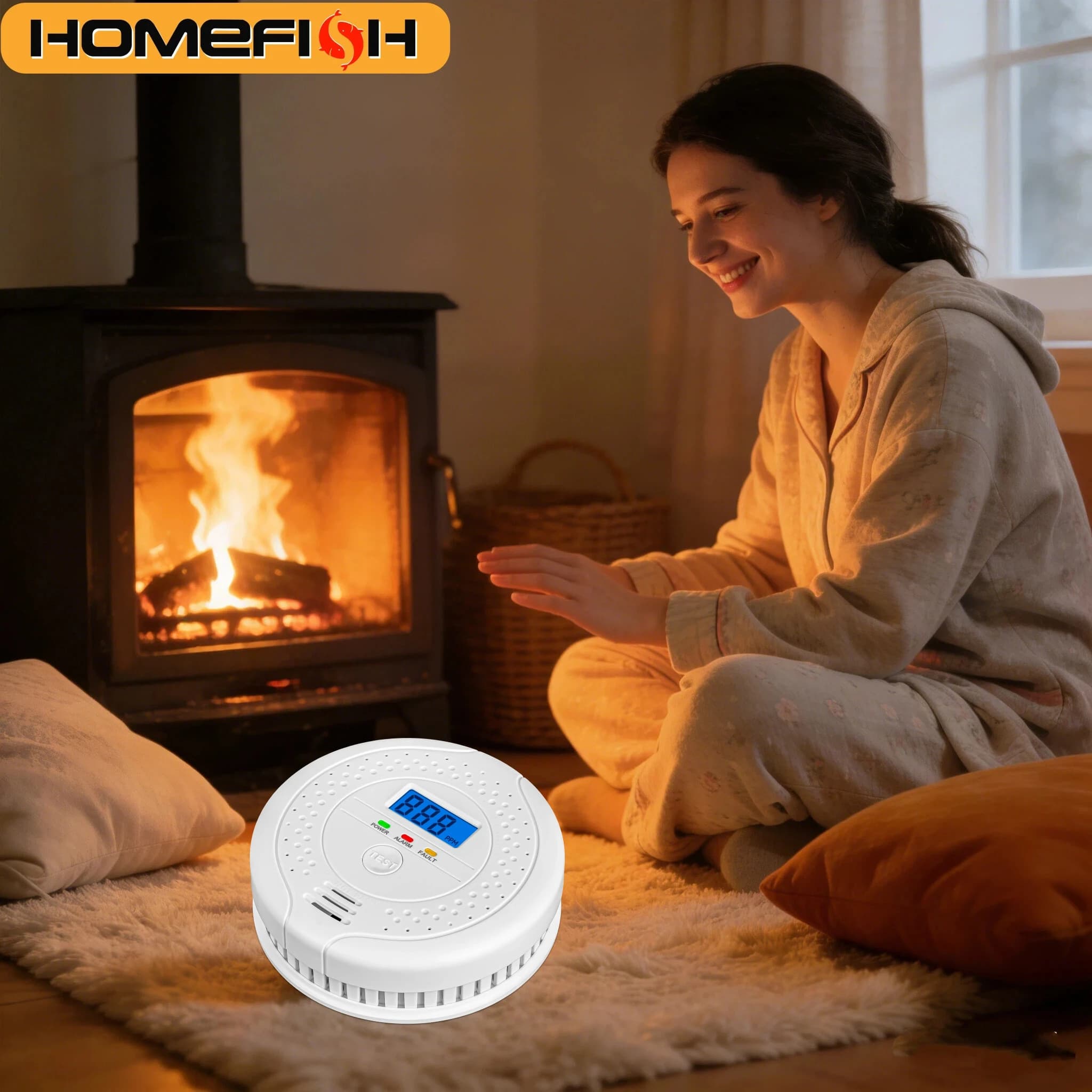 HOMEFISH C101 Allarme Indipendente per Monossido di Carbonio 85dB Alta Sensibilità con Display LCD Fotoelettrico per Casa e Hotel