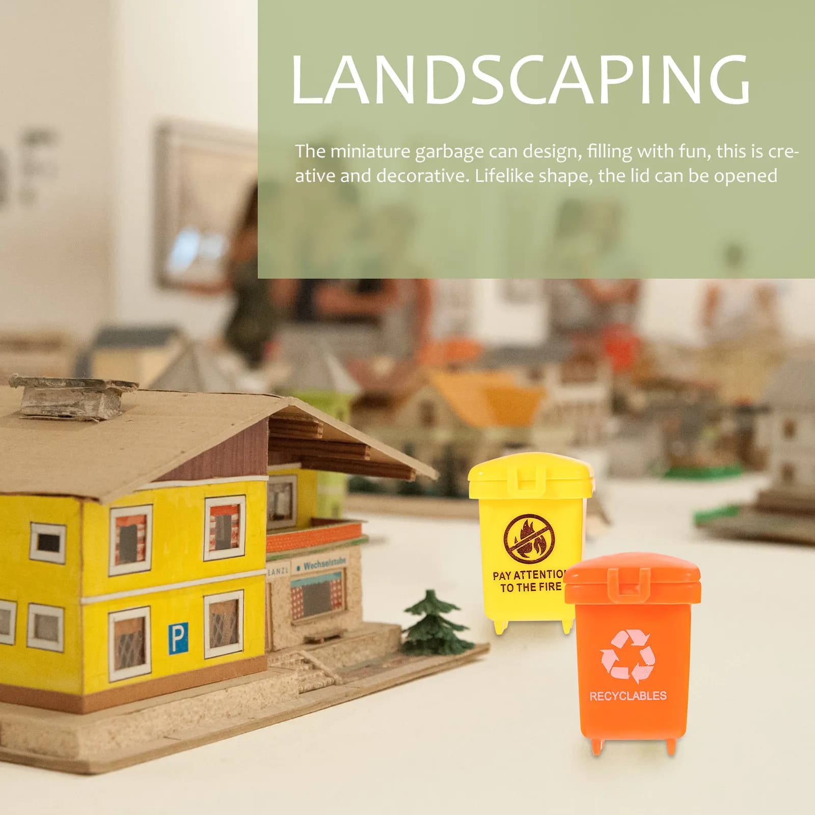 Set di 20 Mini Pattumiere, Cestini della Spazzatura in Miniatura con Coperchio Apribile, Realistici, Decorativi, per l'Educazione Precoce dei Bambini e Scenari di Raccolta Differenziata