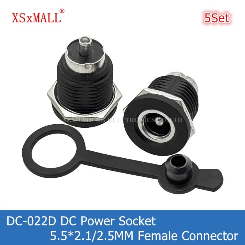 5PCS DC-022D Power Supply Plug DC Female Connector 5.5*2.1MM 5.5*2.5MM With Dad Mounting Panel Jack Adapter and Waterproof Carpet