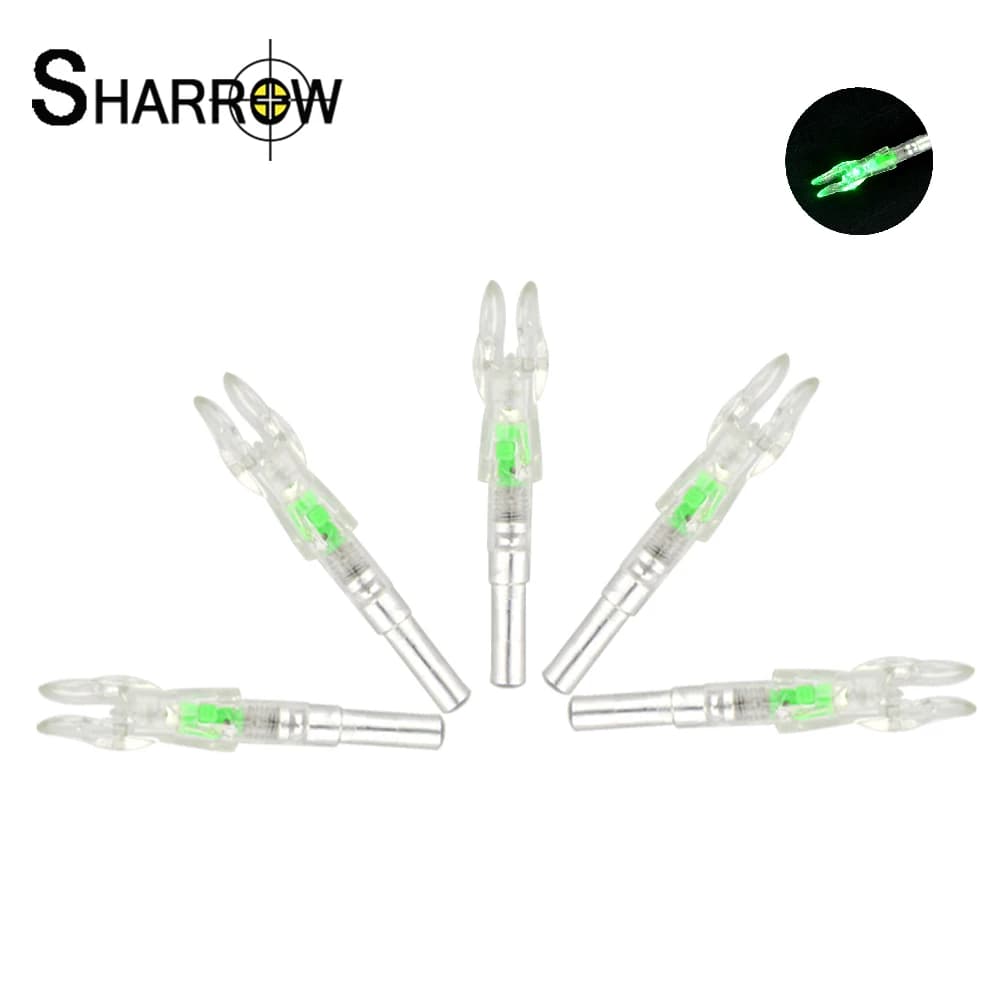 6 pezzi nuovo stile automatico rilasciato-attivato Led illuminato tiro con l'arco cocca coda Fit 5.3MM freccia albero tiro accessori