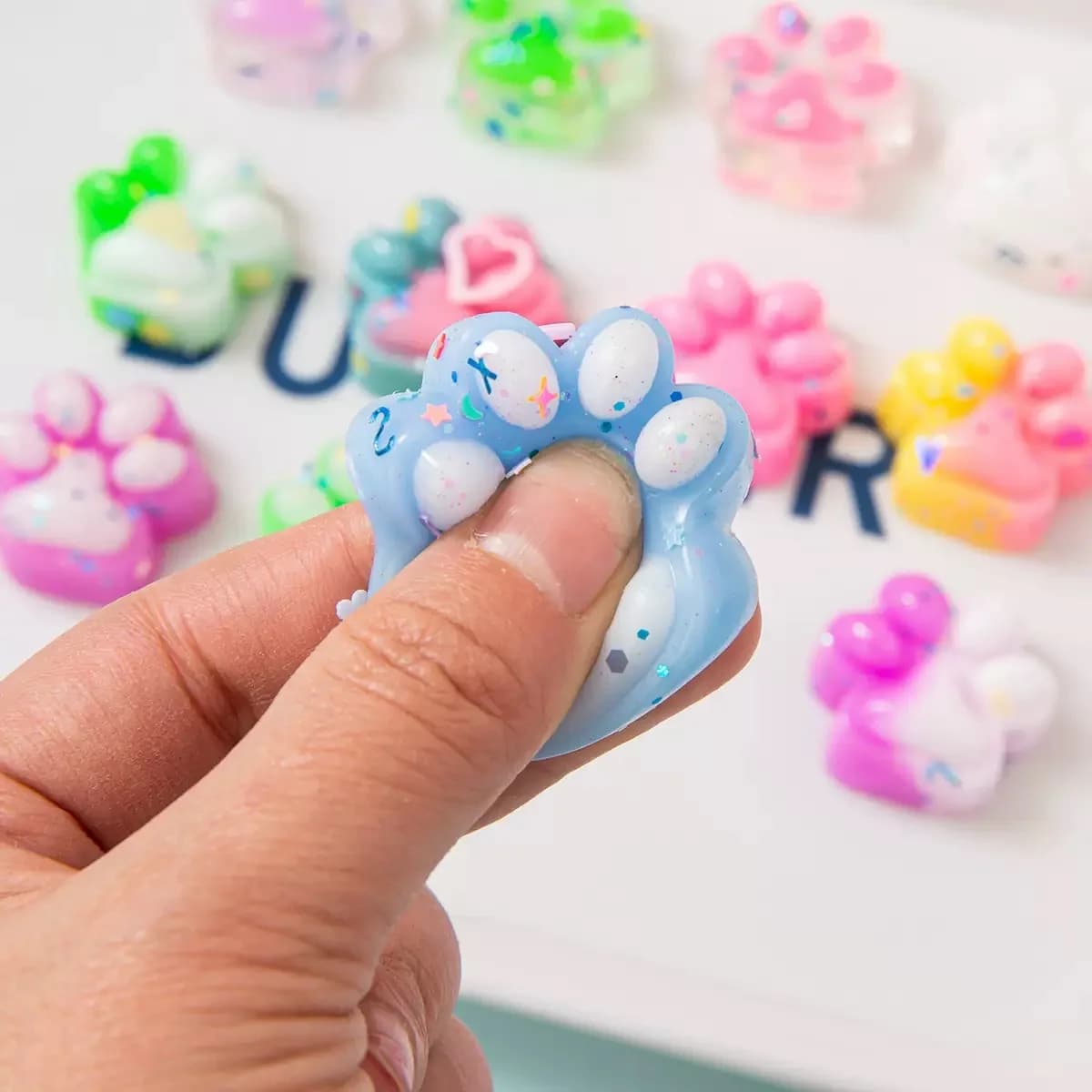 10pcs Mini Cute Cat Claw Plush Pinch Fun Colorful Halloween Christmas Party Pack Fillers for Pressure Reduction Cartoon Style