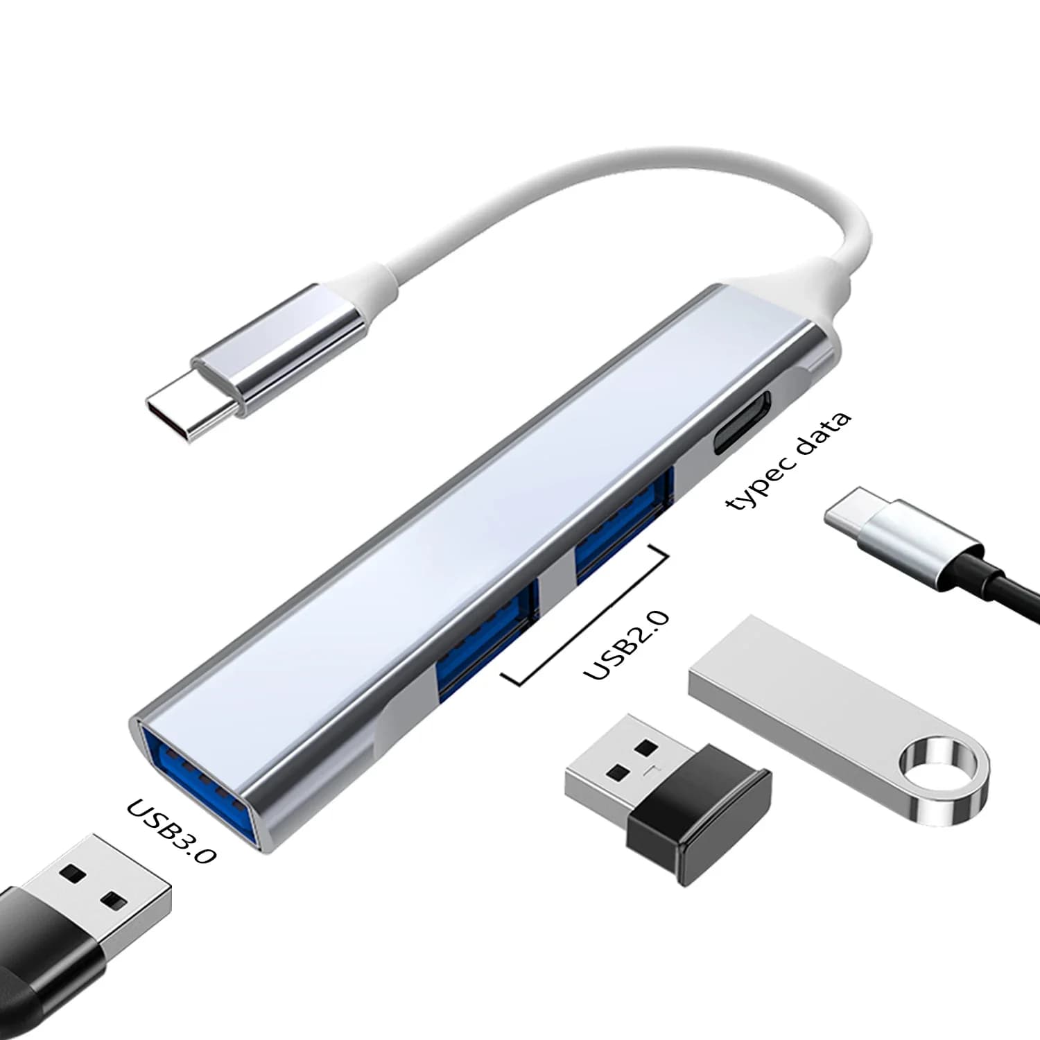 Hub USB C, Hub USB 3.0, docking station in alluminio 4-in-1, espansore USB con 3 porte USB e 1 porta USB C, distributore USB
