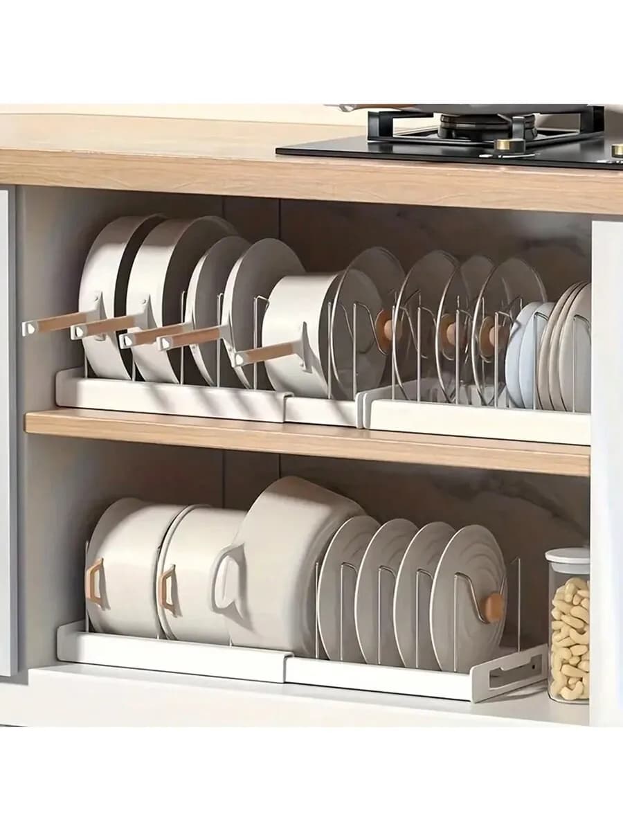 Pot And Pan Organizer 1pc Ultimate Kitchen Organizer - Space-Saving Expandable Shelf With Pot Lid Holder, Utensil Rack, Dish Dra