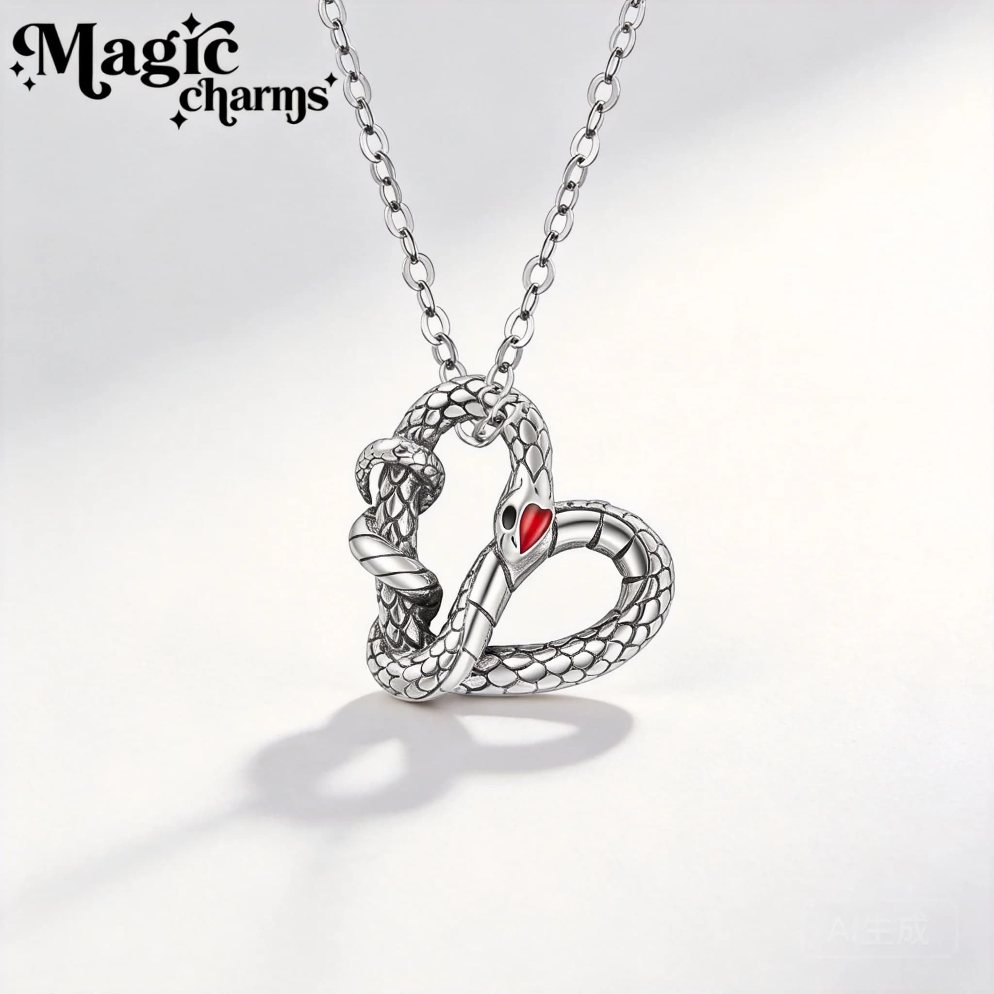 Chinese Style Lucky Transshipment Wealth Blessing S925 Silver Plated Snake Heart Pattern Pendant Necklace Dark Gothic Clavicle
