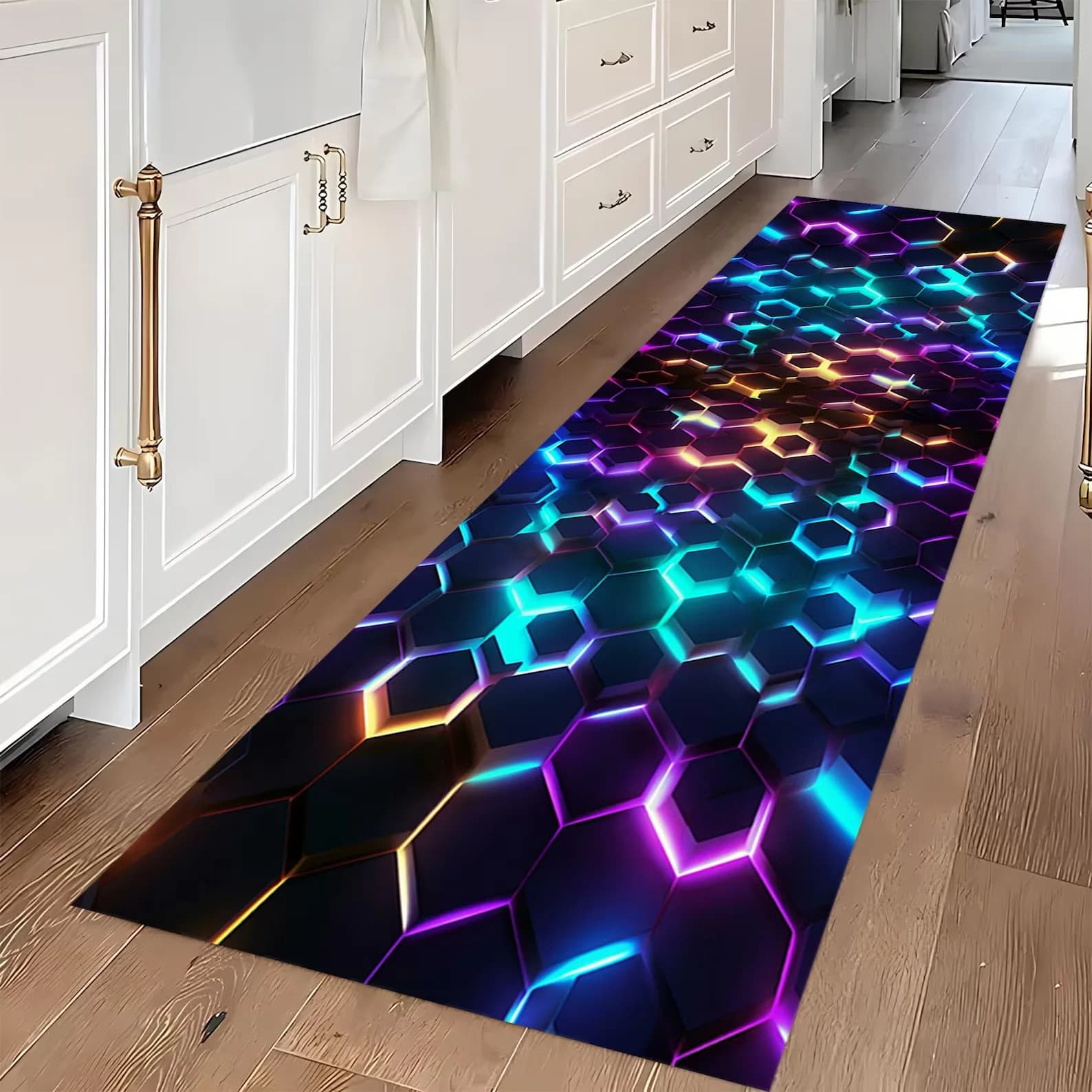 Tappeto Neon Runner Lungo Antiscivolo Lavabile per Cucina con Motivo a Nido d'Ape Luminoso, Tappeto Lungo per Corridoio e Ingresso, Ideale per Lavanderia