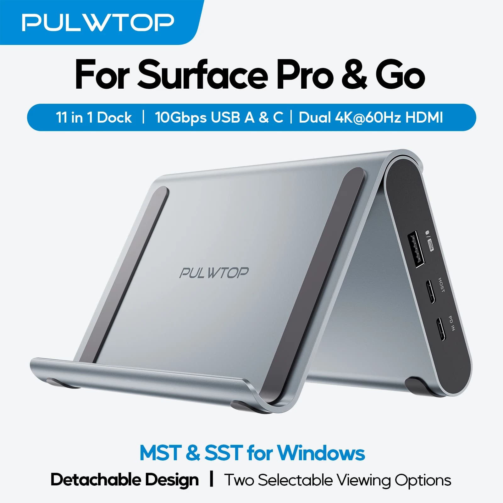 PULWTOP Docking station USB C doppio monitor, doppio display con 2 xHDMI 4K, USB-C/A 10 Gbps, USB-A 5 Gbps, USB-2.0, Ethernet, PD
