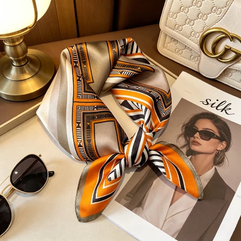 Hangzhou Silk Plaid Bohemian Silk Scarf Women's Daily Neck Professional Versatile Headband Small Square Scarf Scarf