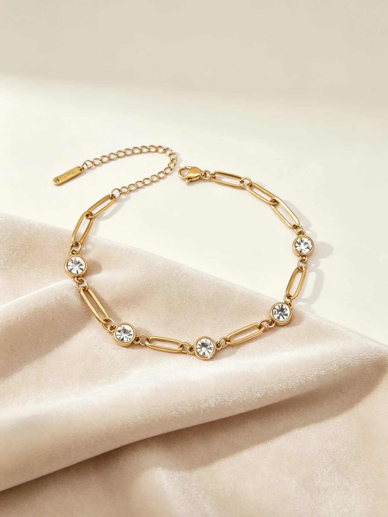 Women'S Chain Bracelet, Ins Style, Trendy Minimalist Cold Tone Design, 18K Gold Plated Stainless Steel Inlaid With Zircon
