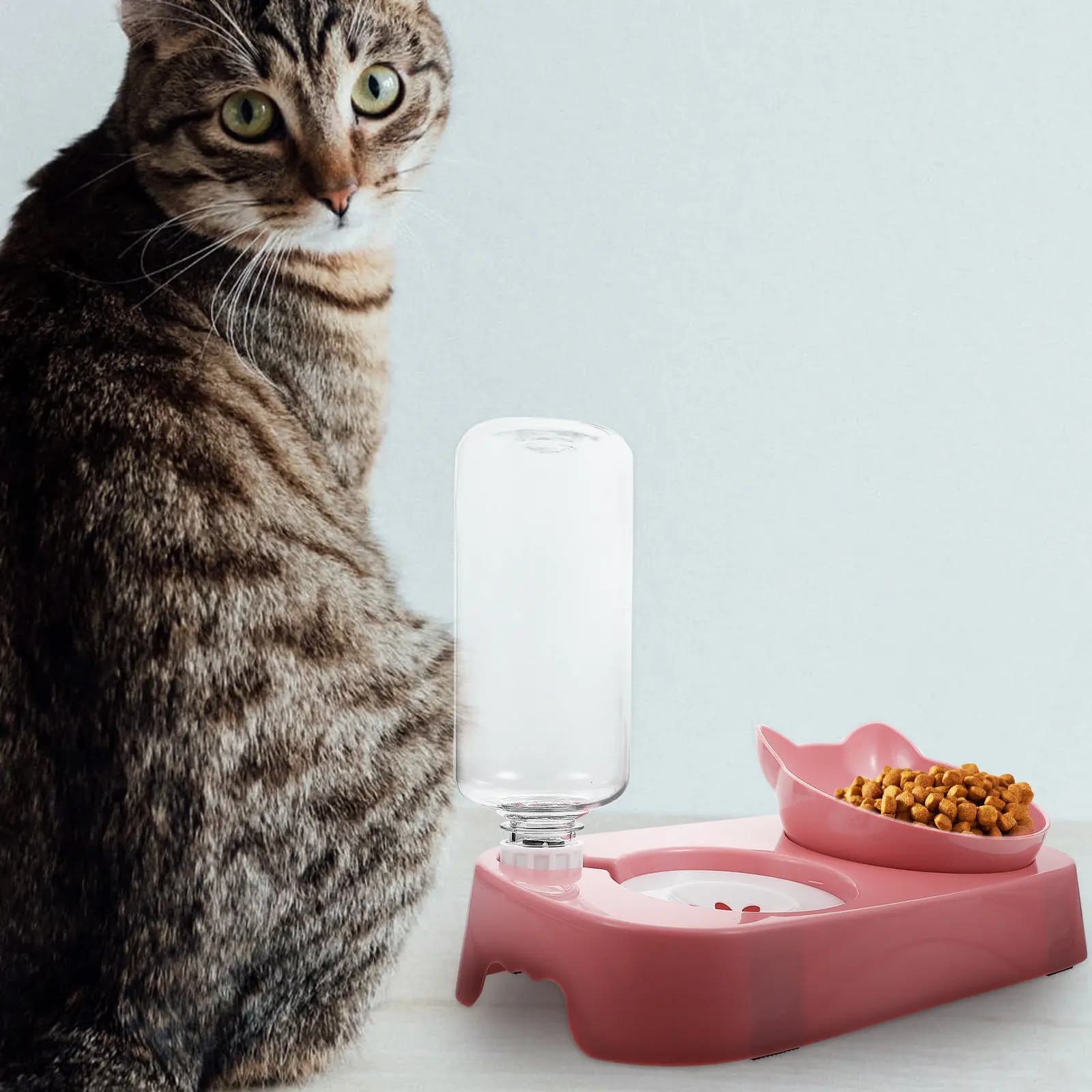 Set Ciotola Anti-Rovesciamento per Animali Domestici con Dispenser Automatico d'Acqua, Alimentatore per Gatti, Cani e Conigli, Protezione Collo, Multifunzione, Stabile