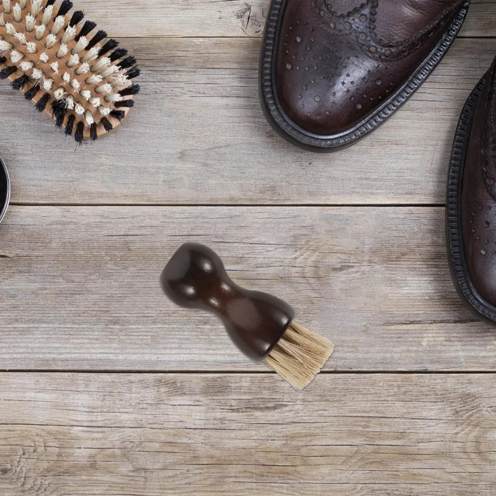 4Pcs Shoe Polishing Brush Kit Horsehair Bristles for Suede Shoes Boots Shine Finish Compact Lightweight Travel Friendly