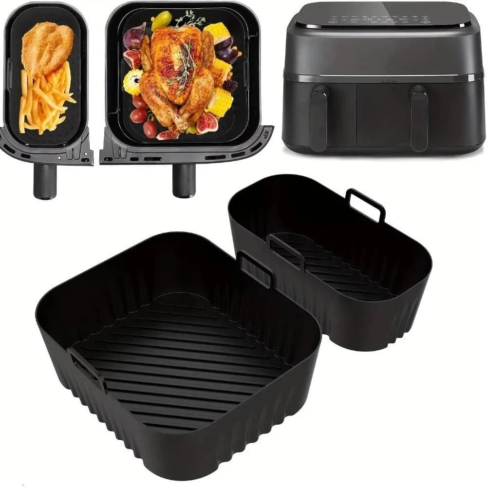 6L/3L Air Fryer Liner Reusable Rectangle Dual Basket Baking Tray Non-Stick Dual Basket Use Air Fryer Silicone Pot