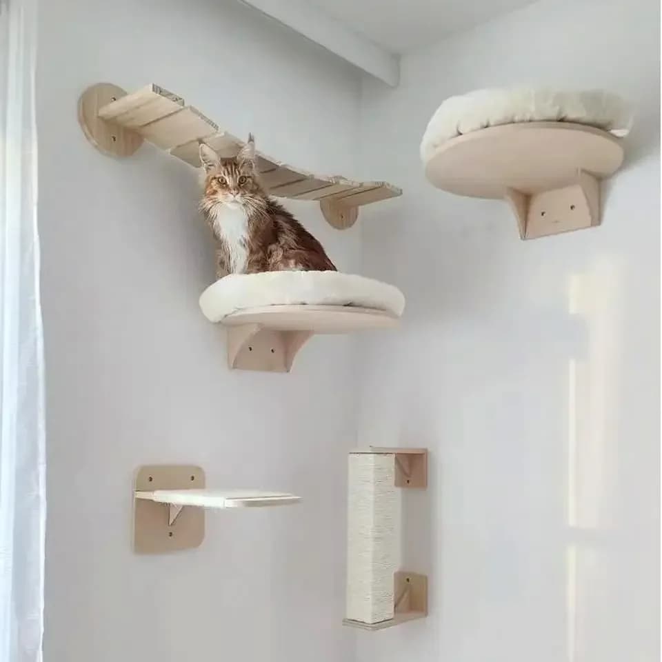 Wall Mounted Cat Climbing Shelves Cat Tree Tower Hammock Scratching Posts Cats Perches Kitten for Sleeping Playing Claw Grinding