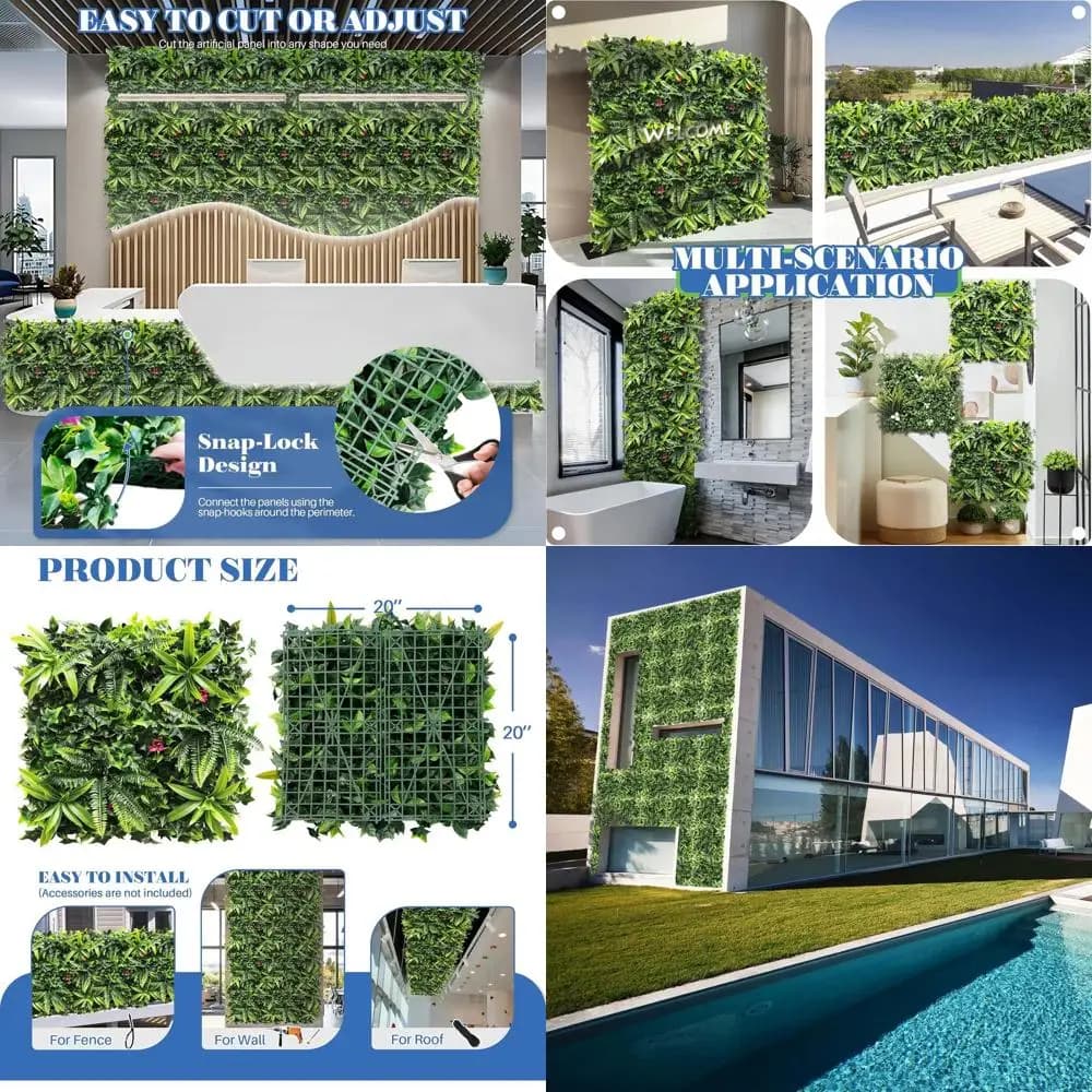 20x20 inch bosso artificial hedge panels for privacy fence, topyria plants for indoor and outdoor decoration, mixed leaf style
