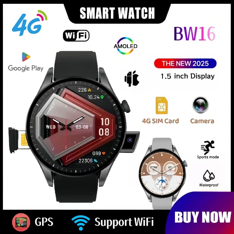 Nuovo smartwatch 4G BW16: WiFi | GPS | Android IOS | Schermo da 1,5 pollici | Accesso al gioco di Google | Slot per scheda SIM | Contapassi | Tracker del sonno
