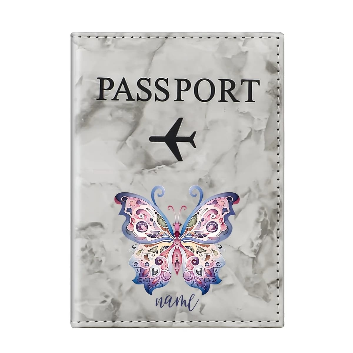 [Custom]1pc, a Personalized Exquisite Butterfly Art Pattern PU Passport Holder, Pink And Blue Gradient Painted Butterfly Design