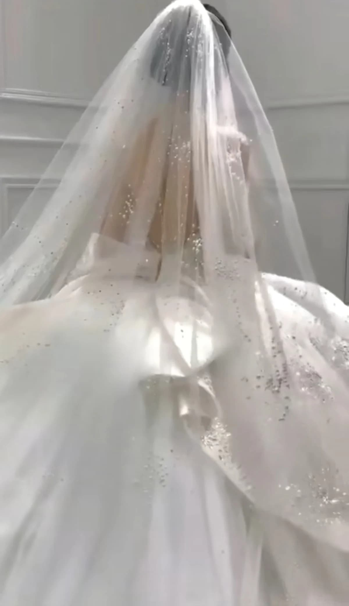 Velo da sposa lucido da cattedrale in tulle glitterato Velo da sposa bianco sporco con perle e cristalli Accessori da sposa