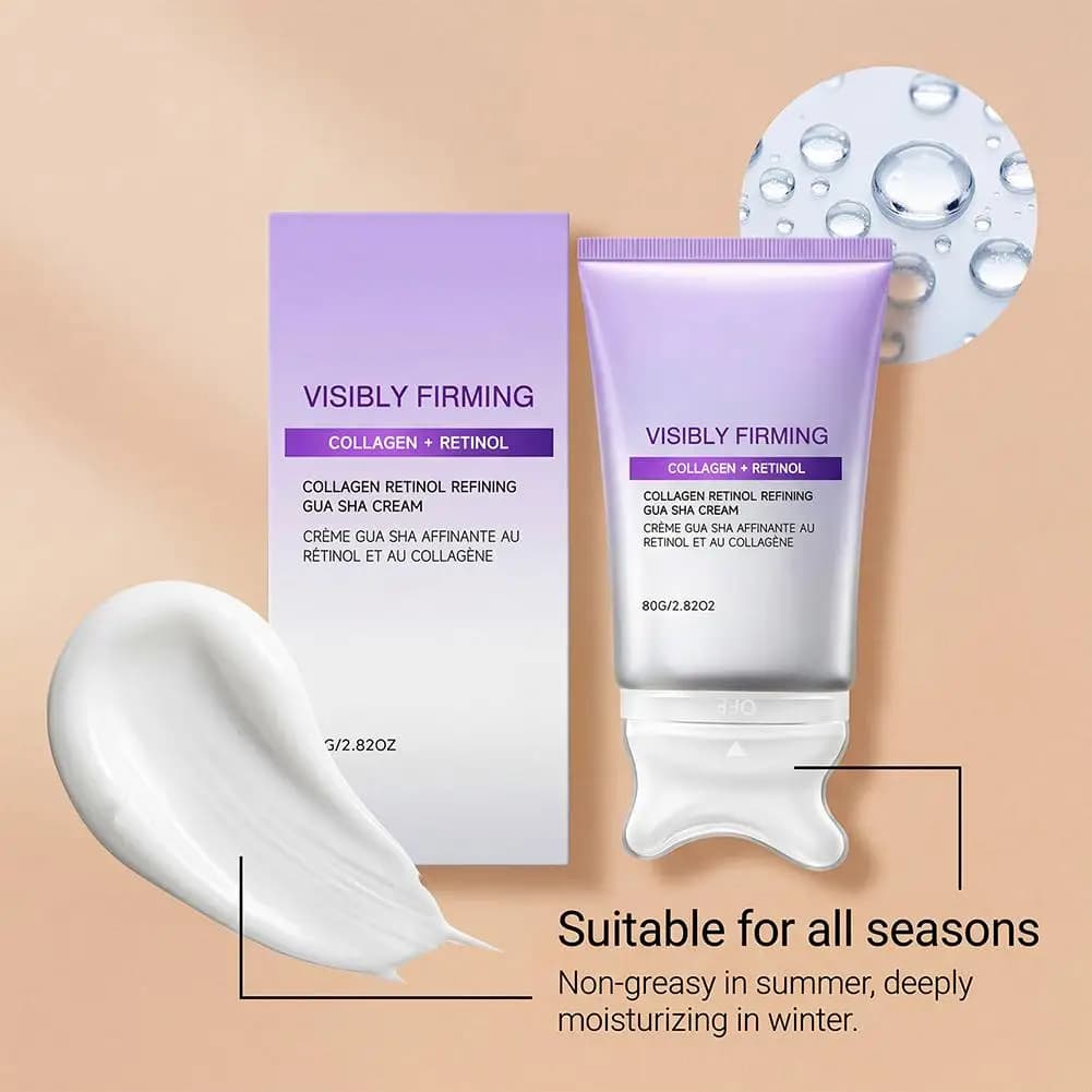 Visibly Firming Retinol Collagen Cream 80g with Built-in Gua Sha for Face & Neck Massage Anti-Wrinkle