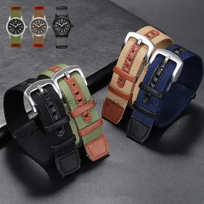 Cinturino in pelle con toppa in nylon e tela da 20 mm 22 mm per orologio Rolex per cinturino di ricambio per orologio intelligente Hamilton Khaki Field
