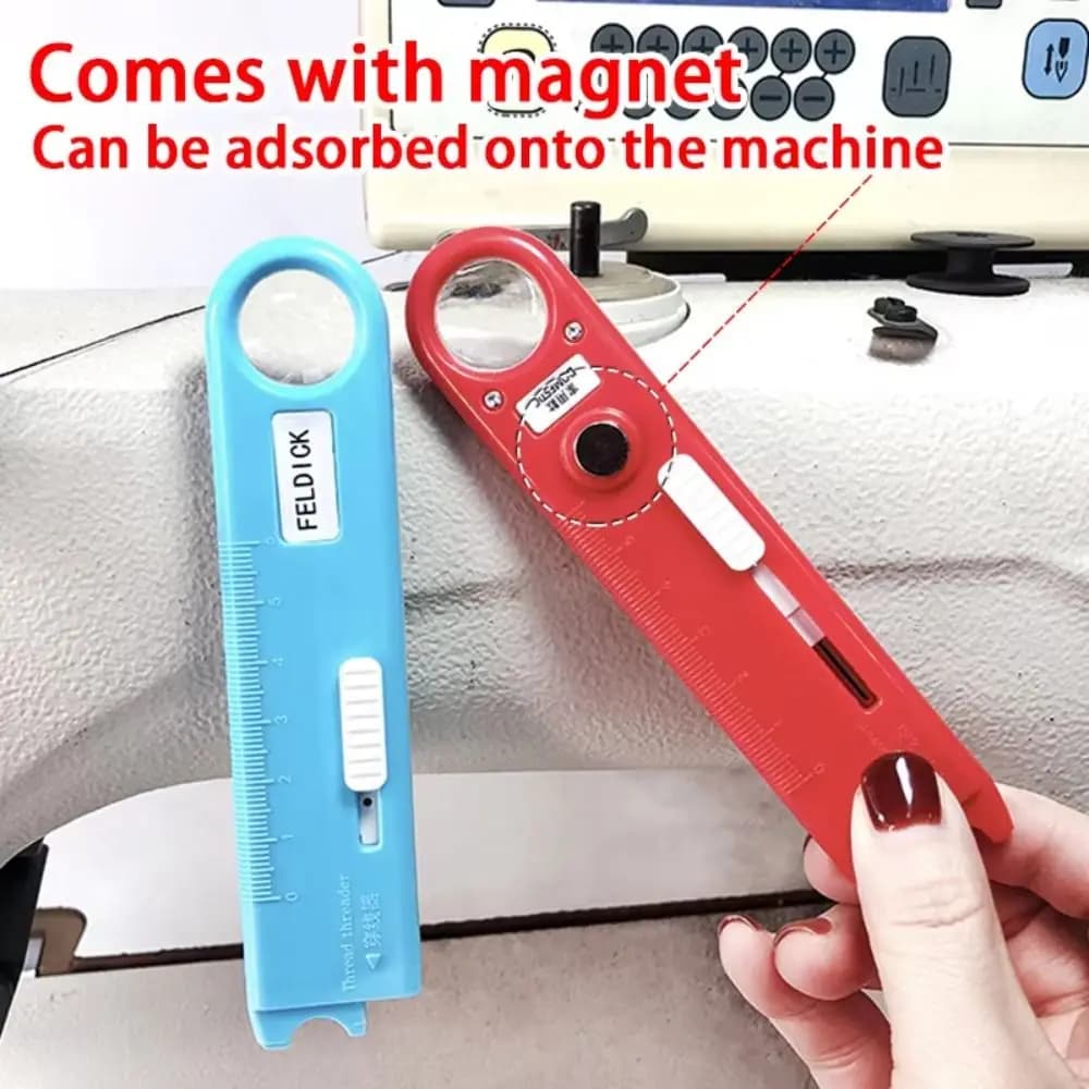 Multi-Functional Needle Threader Eye-Closed with Magnifying Glass and Ruler Sewing Machine Needle Threader Automatic Fast Pass