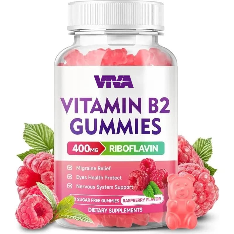 B2 riboflavin 400 mg magnesium supplement, vegan, sugar-free, raspberry taste, 60 delicious candies