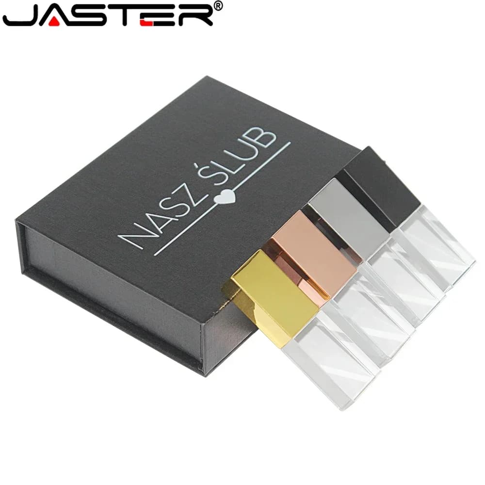 JASTER Regali di nozze in cristallo Chiavette USB 128 GB Incisione laser 3D Logo personalizzato Pen Drive 64 GB Regalo fotografico Memory Stick