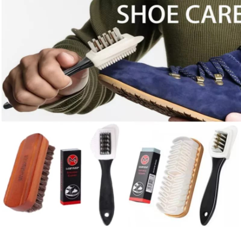 3Pcs Suede Brush Set With Eraser Soft Shoe Cleaning Brush Kit Multifunctional Nubuck Brushes For Boot Care Stain Removal