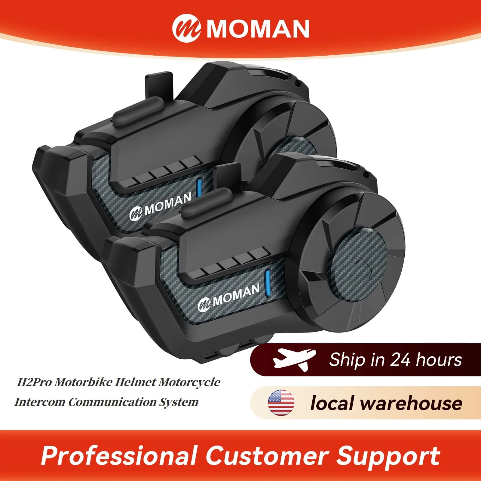 Moman H2Pro Casco da moto Sistema di comunicazione interfono moto fino a 1000 M con cancellazione del rumore DSP e CVC Condividi musica FM