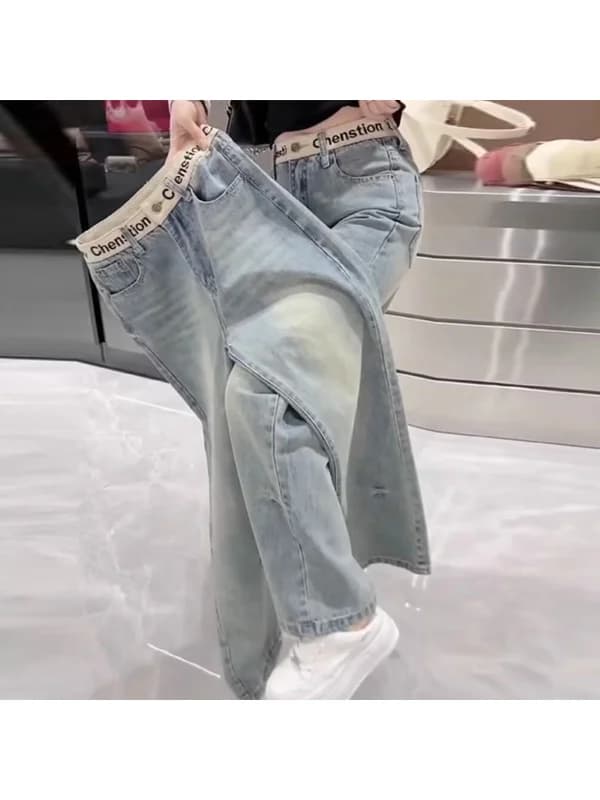 High Waist Slim Wide Leg Jeans Women's Embroidered Narrow Version Knife Pants plus Size Design Sensation Curvy Body Flat...