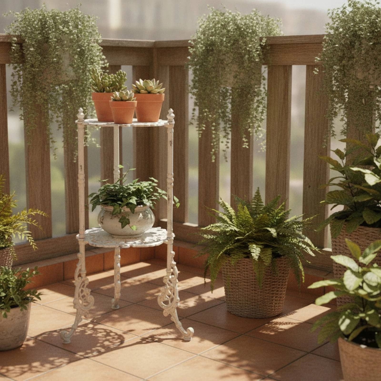 Two-Tier Plant Stand Decorative Metal Flower Stand Pot Holder Rack Indoor Furniture Space Saving for Gardeners, Balcony, Patio