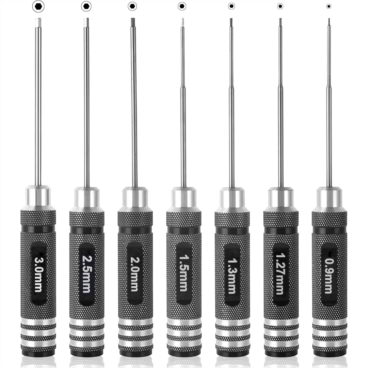 Set di 7 Cacciaviti Esagonali di Precisione RC con Micro Chiavi Allen da 0,9mm-3,0mm per Auto RC ed Elicotteri