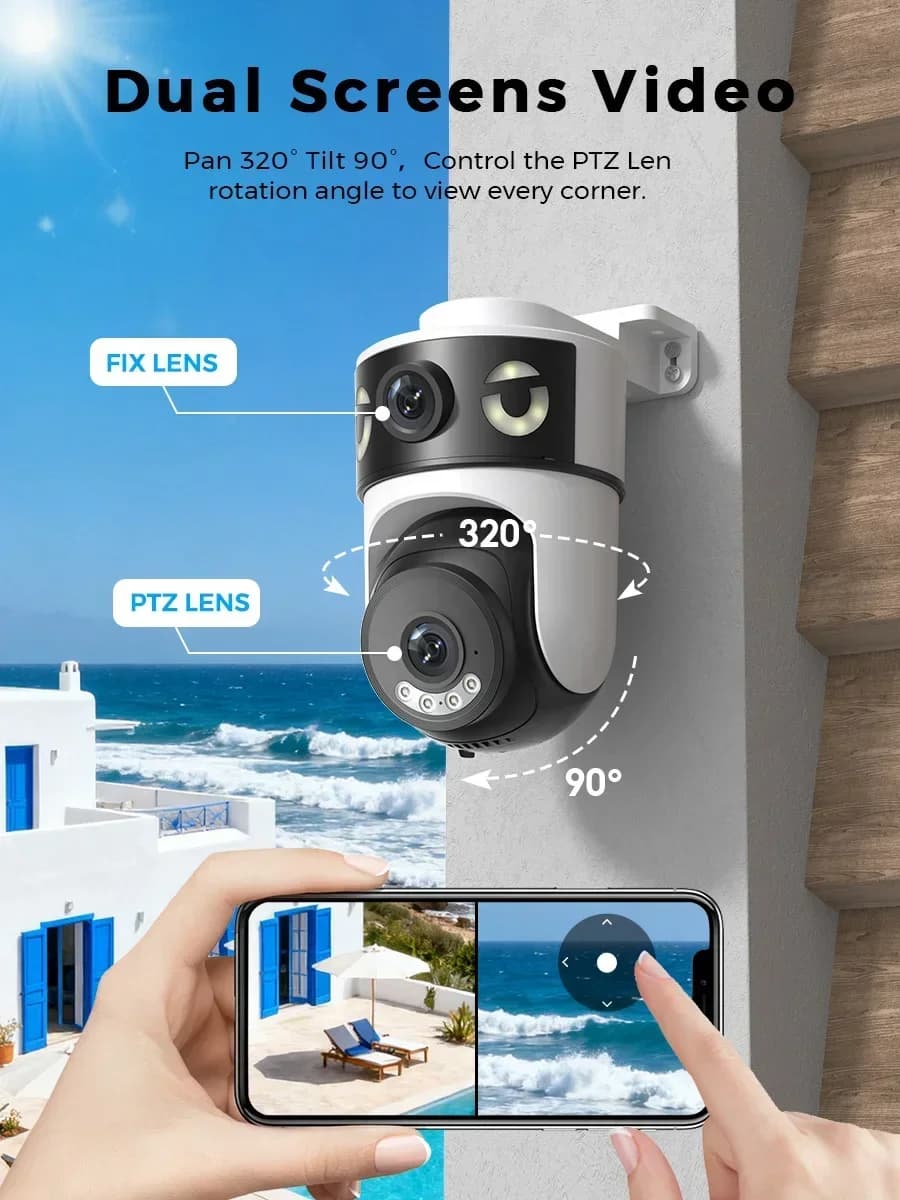 10MP 5K Doppia Lente Doppia Schermi Wifi Telecamera di Sicurezza 5X Zoom Digitale Video Sorveglianza Visione Notturna Rilevazione Umana O-KAM PRO