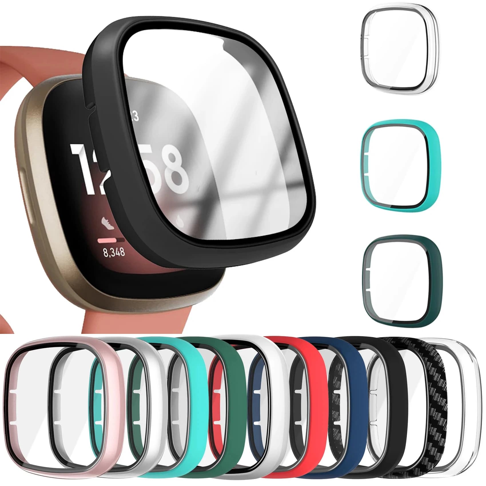 Vetro + custodia completa per Fitbit Versa 3 custodia protettiva per schermo custodia rigida opaca per PC per Fitbit Sense All-Around Cover
