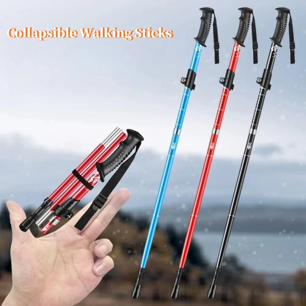 Super Light Aluminum Alloy Trekking Poles,5 Section Foldable Anti Slip Hike Sticks,Professional Outdoor Walking Poles for Climb