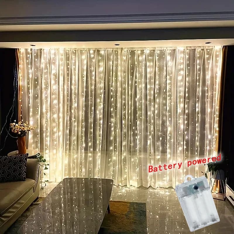 Christmas Lights LED Fairy String Curtain Lights Battery Powered 8 Mode Christmas Decor For Home Holiday Lamp
