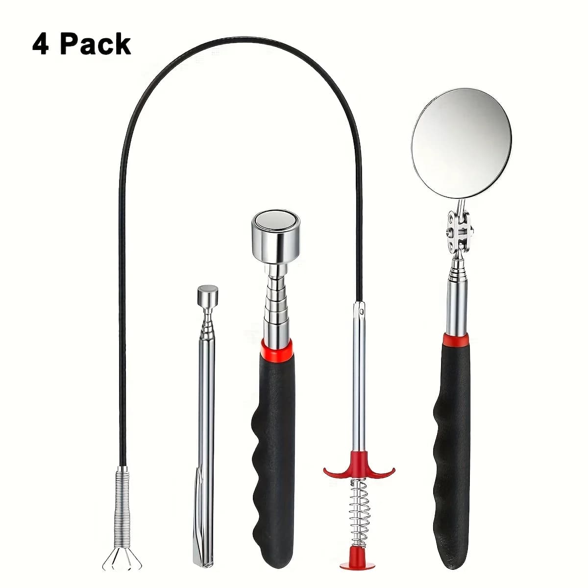 Set di strumenti di raccolta magnetici telescopici da 4 pezzi Specchio di ispezione Flessibile artiglio a molla Grabber Magnete Stick Strumenti di riparazione meccanica automatica