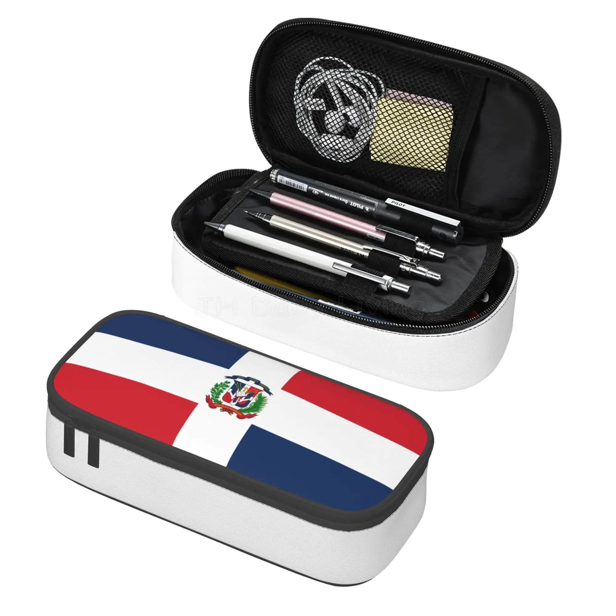 Dominican Republic Flag Print Pencil Case Organizer Large Capacity Durable Pencil Pouch Box Bag Pen Case Stationery Organizer