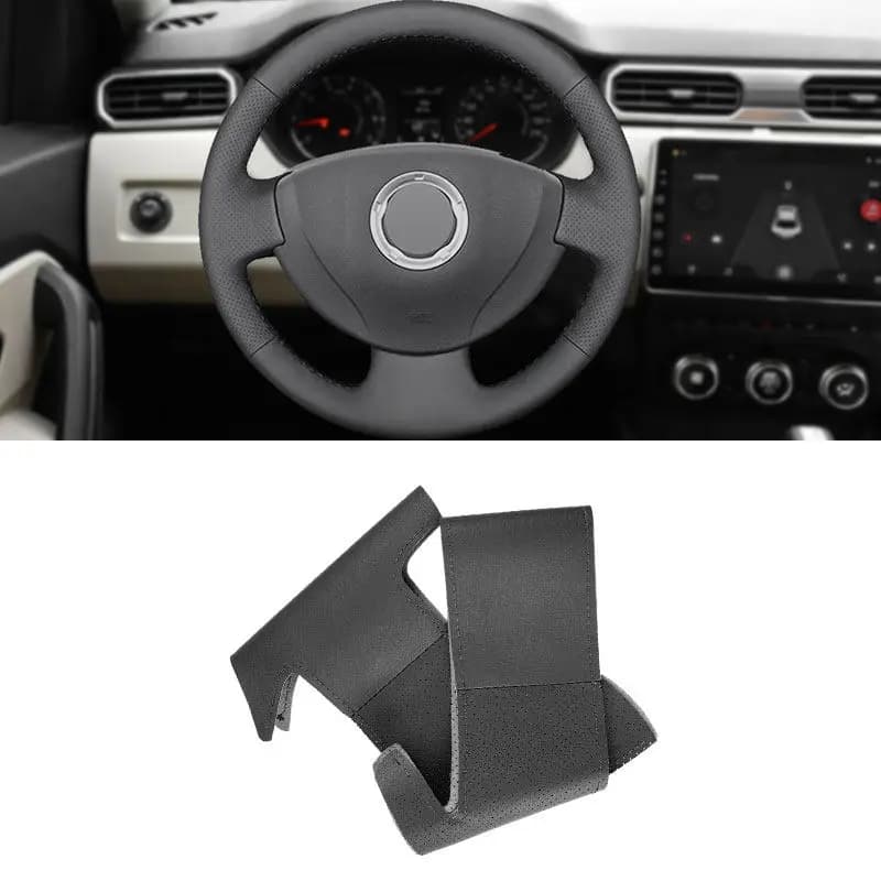 Per Renault Logan 1 Sandero Simbolo Clio Twingo Lada Largus Nissan Almera 3 G15 Volante cucito a mano Copertura in pelle nera