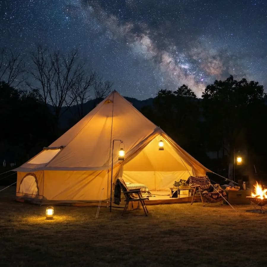 Tenda a Campana 4 Stagioni 16.4FT Beige Impermeabile, Tenda Yurt per Glamping con Foro per Stufa, Adatta per 10 Persone, Tenda da Campeggio Familiare per Esterni