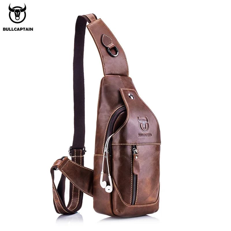 Borse a tracolla in pelle BULLCAPTAIN borsa Casual da uomo per uomo borsa a tracolla Designer di marca Multi-funzione Jack per cuffie Chest Pack