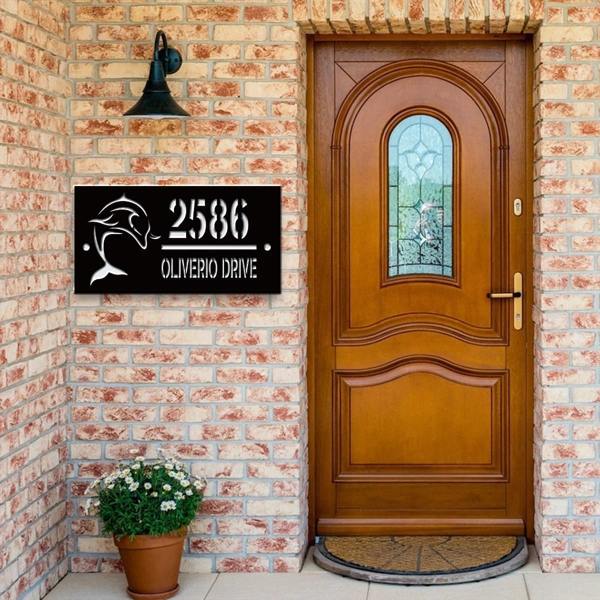 1Pc Custom Dolphin Waves Number&Text Acrylic House Number Door Street Sign Plaque,Home Room Garden Decor,Birthday Wedding Gift