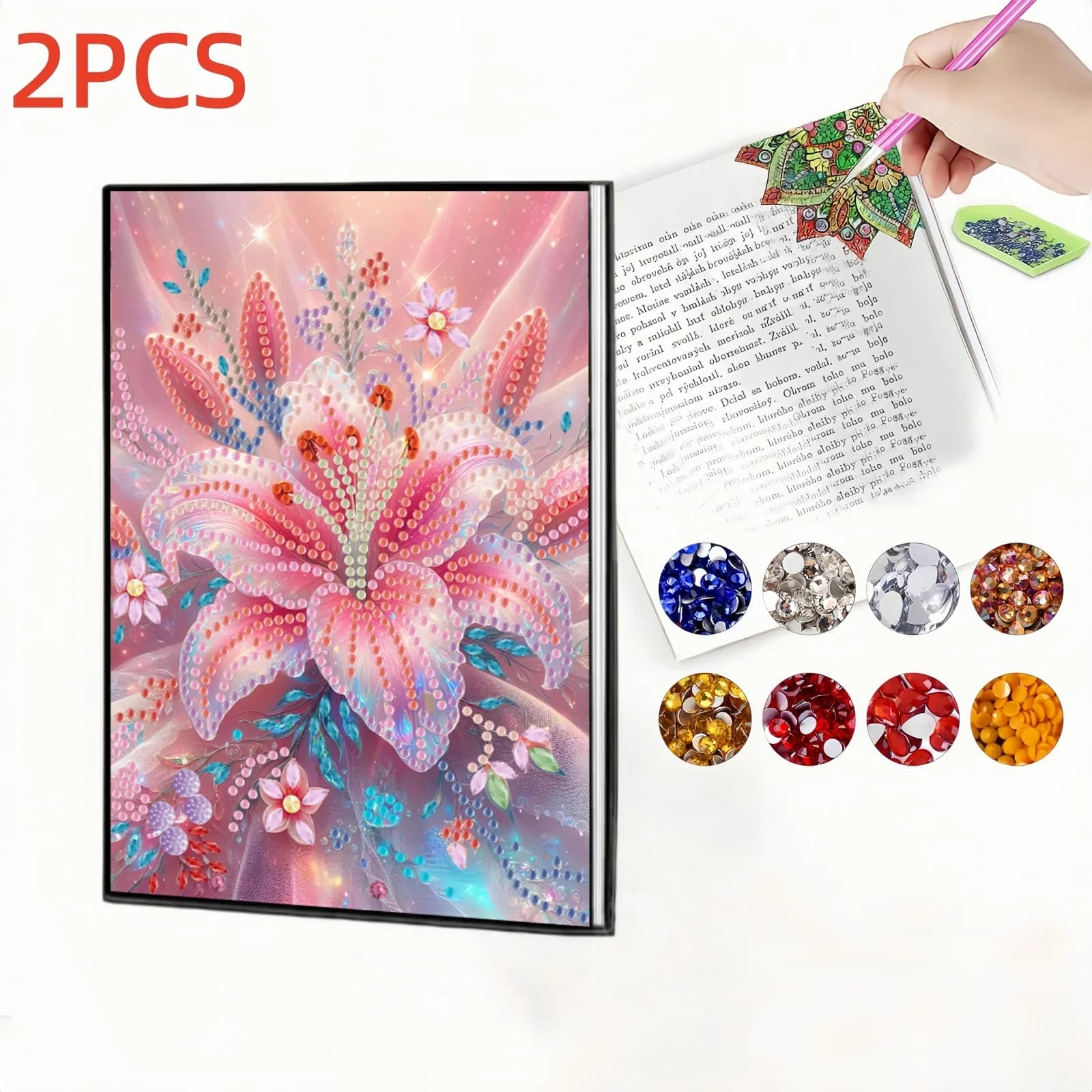 2pc, 1 Diamond Painting Notebook + 1 Bookmark, floral Pattern, PU leather, Essential for Beginners, Painting, Sketchbook