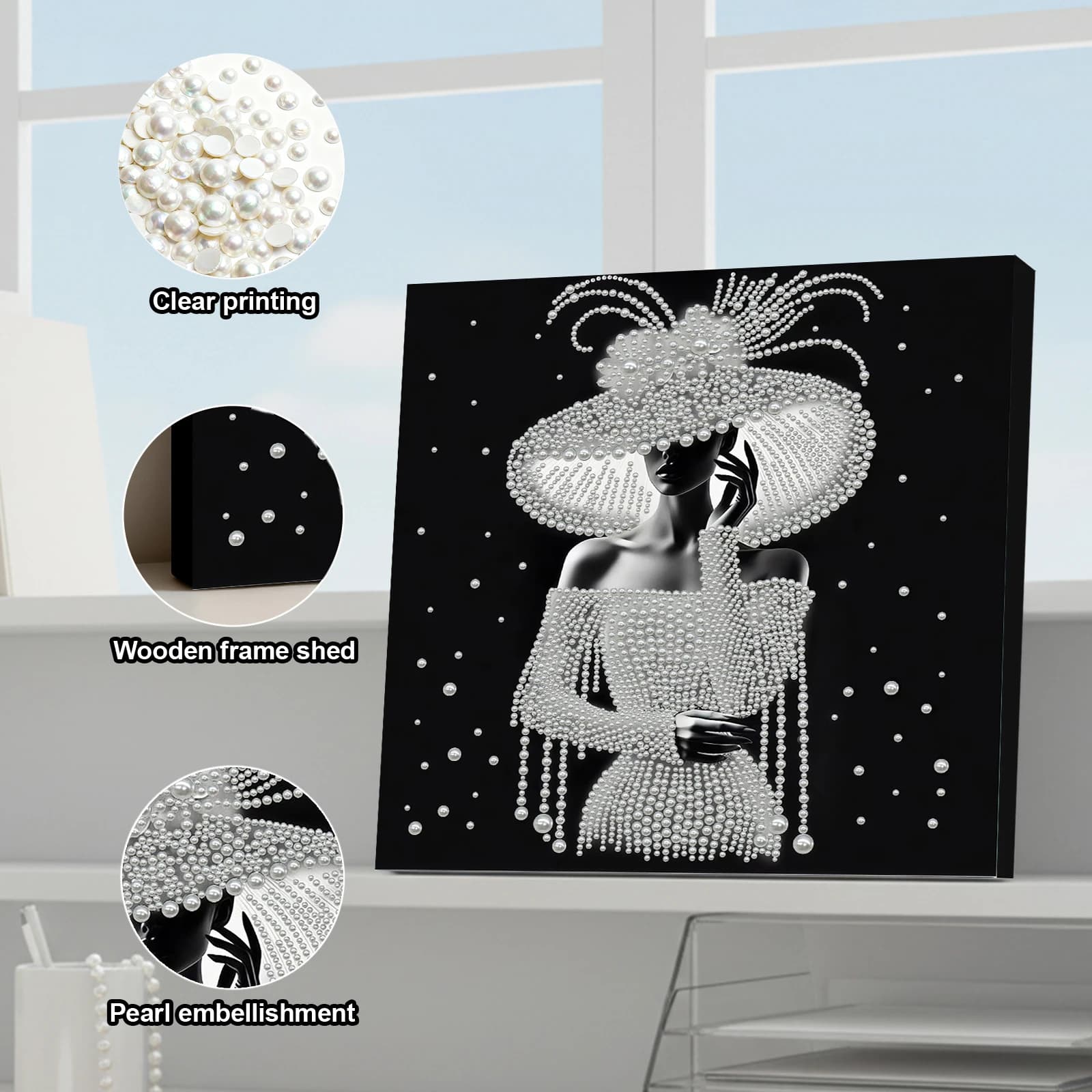 Fa-da-Te Artistic Kits for Painting with Beginner Adult Pearls, Wall Decoration, Paintings with Pearls and Gems, Art and Crafts 30x30cm with Frame
