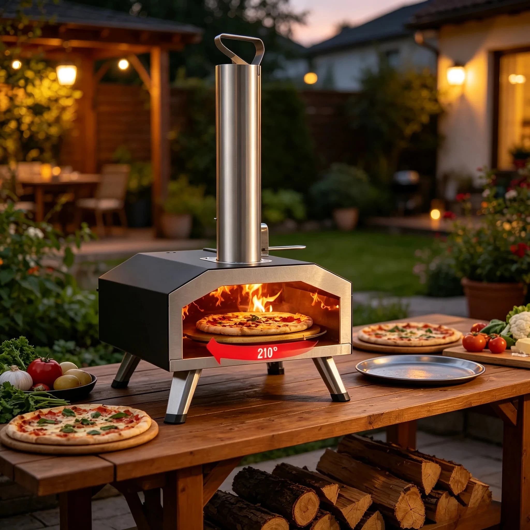 Stufa per pizza da esterno di nuova moda, pietra per pizza rotante manuale, dimensioni personalizzate, pieghevole