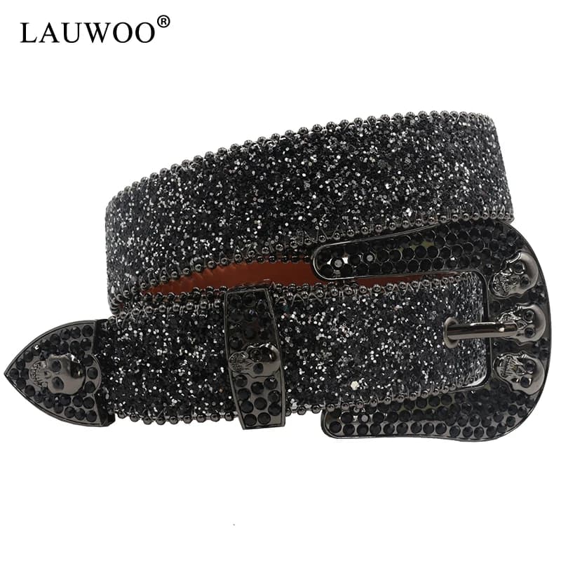 Cinture con strass con teschio per donna uomo cinturino in pelle Y2K cinturino in cristallo con borchie da cowgirl occidentale cowboy con diamanti bling bling