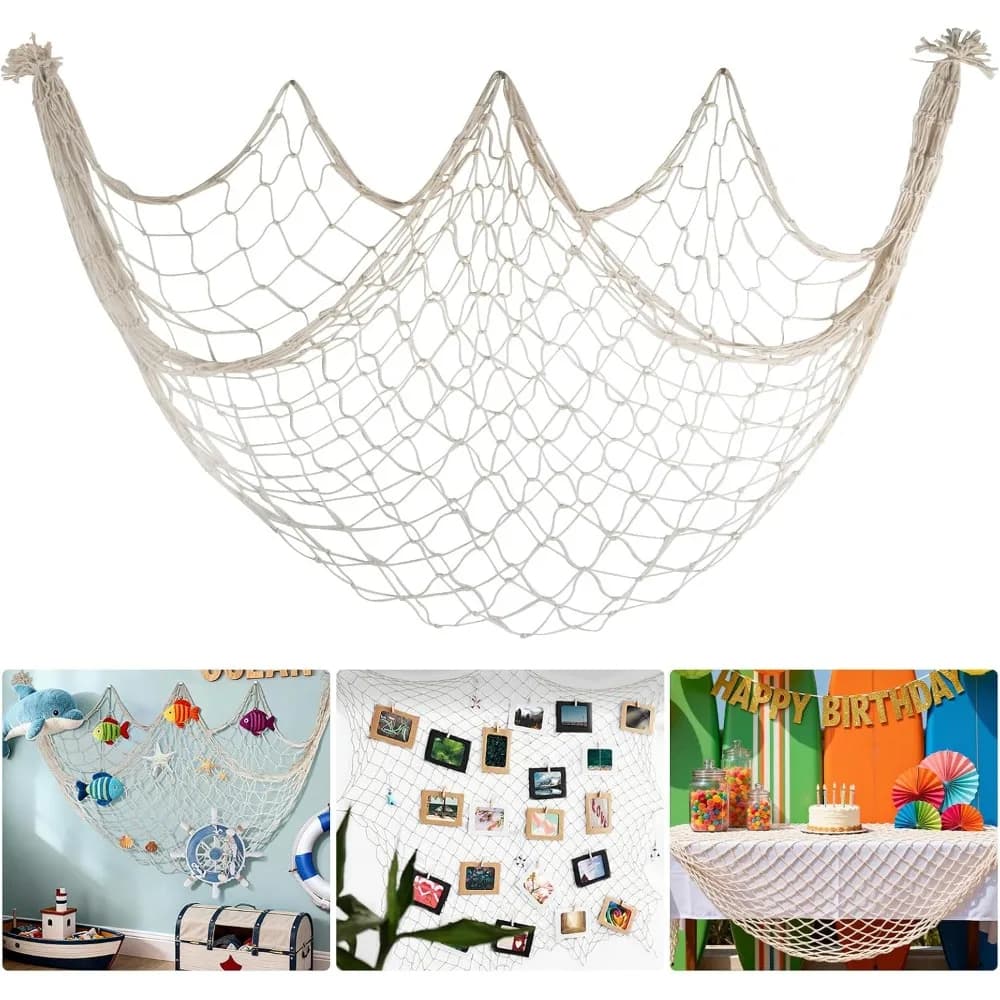 Large Cotton Decorative Fishing Net for Table Runner and Wall Ceiling, Suitable for Under the Sea and Nautical Themed Parties